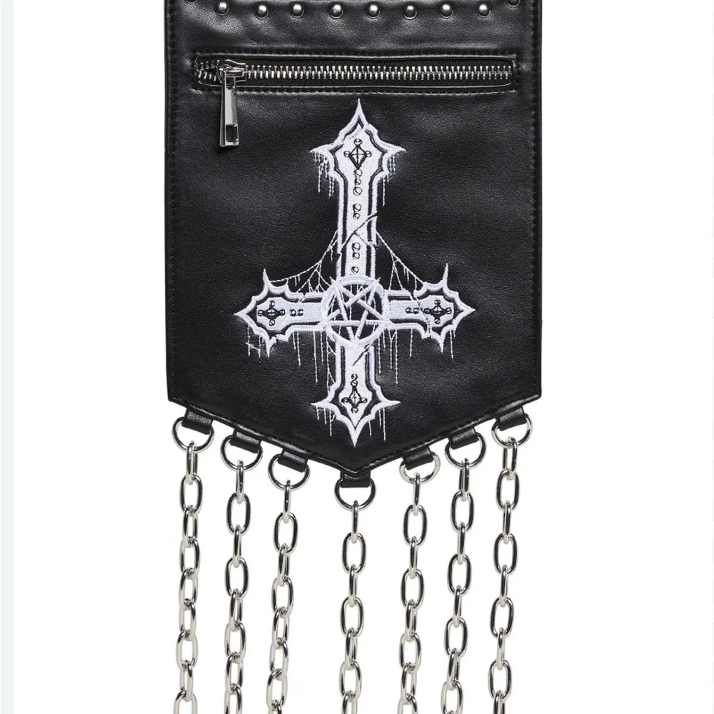 Upside down cross faux leather crossbody bag